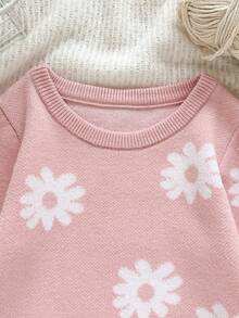 SHEIN Bộ romper dài tay in hoa cho bé gái sơ sinh, jumpsuit màu hồng, họa tiết toàn thân dễ thương, phù hợp cho nhiều dịp - Hồng - Xem 5
