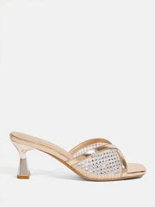 CUCCOO TILAWA Women's Lace Fashion Daily Trip Slippers Champagne High Heel Sandals Summer - Champagne - View 2
