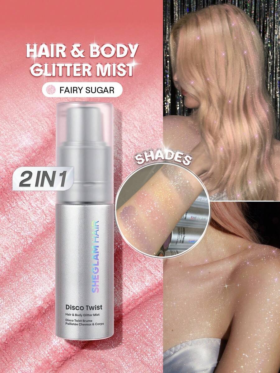 SHEGLAM HAIR Disco Twist 头发和身体闪光雾-Fairy Sugar 禮物 粉紅色的 化妝品 海灘 節慶 護髮 Y2K 假期 夏天 美髮配件 重返校園 家 - 仙子糖 - 查看 1