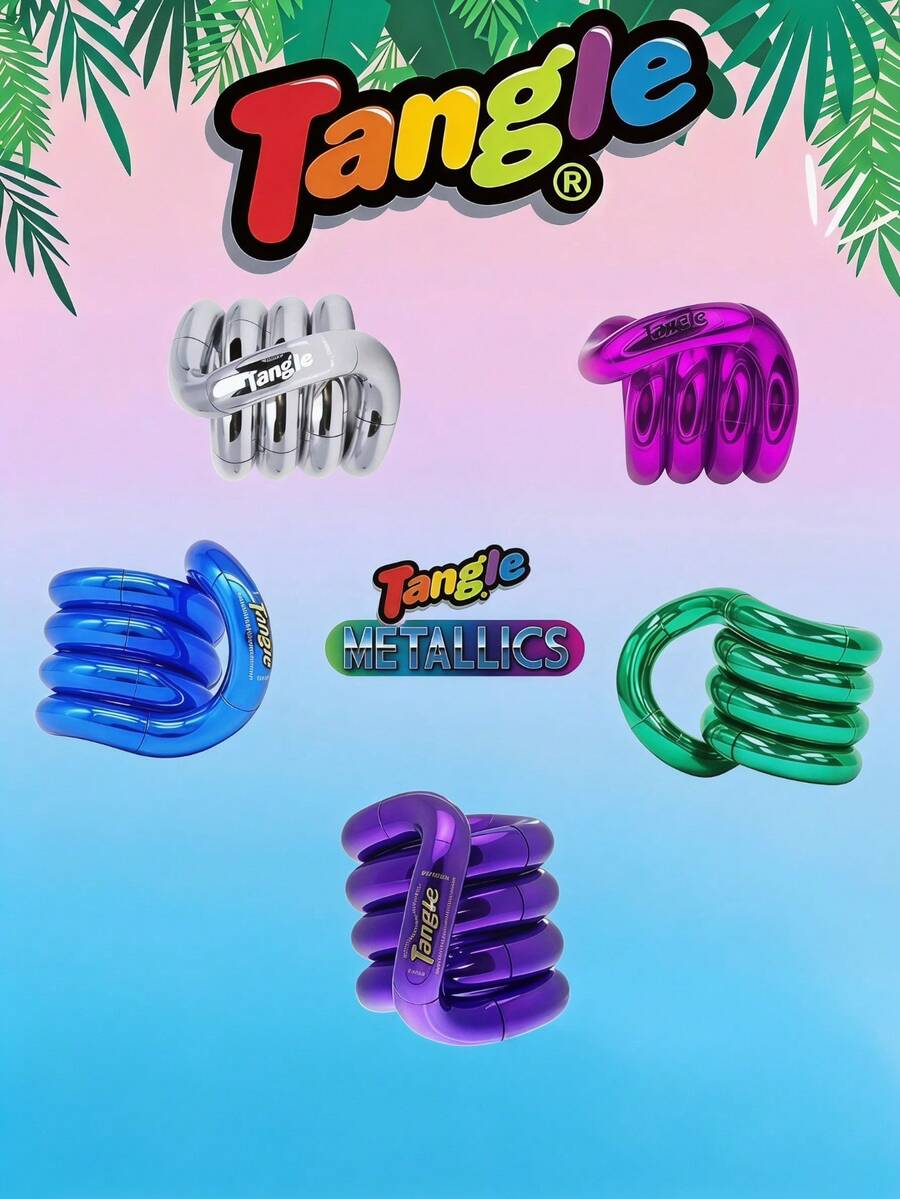1個 Tangle 金屬感紓壓玩具,可扭轉鏈條設計,柔軟桌面手持益智玩具,便攜趣味多彩 - 彩色 - 查看 1