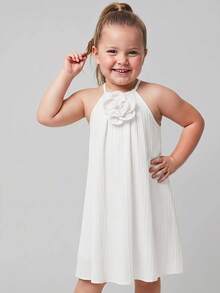 Maija Kids Maija Kids 1件兒童/少女優雅度假休閒寬鬆黃色花卉裝飾細肩帶長洋裝，適合日常穿著、聚會、外出、度假、春夏季 - 白色 - 查看 6