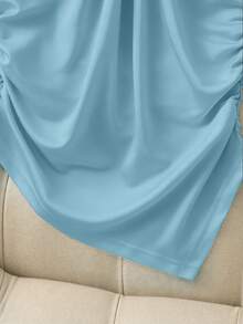 Top corto sin mangas decorado con metal negro, top de punto ajustado de verano informal con bajo asimétrico RR0K - Azul - Ver 4