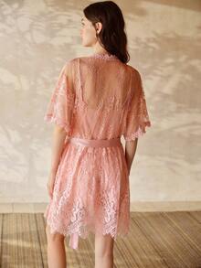 MOTF PREMIUM WOMEN'S LACE EMBROIDERED ROBE, ROMANTIC STYLE FOR SPRING/SUMMER - Pink - View 7