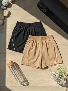 SHEIN Cheerettes 女士时尚多功能弹力腰带口袋运动短裤 - 彩色 - 查看 1
