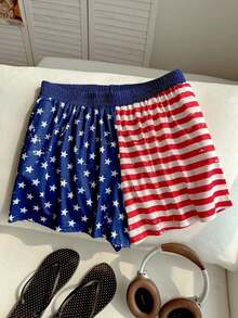 Comfortcana Plus Size Casual 4th Of July Graphic Color Block Shorts - Multicolor - View 9