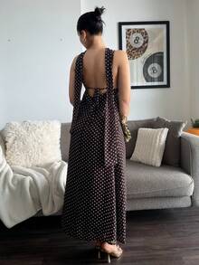 Ykhahaleahseptember Vestido con estampado de lunares y tirantes para espalda descubierta para mujeres - Marrón - Ver 5