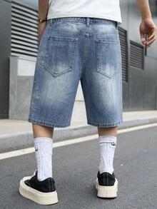 GALLERY FADE Men's Casual Denim Shorts With Pockets And Rhinestone Buttons, Versatile For Daily Wear, Holiday - Blue - View 2