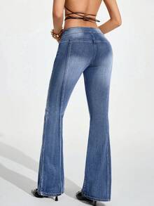 Jeanoix Jeans évasés polyvalents et décontractés pour femmes avec poches - Bleu azur - Voir 2