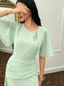 Modelyn Vestido acampanado con cintura fruncida y vientre oculto para mujer - Verde - Ver 5