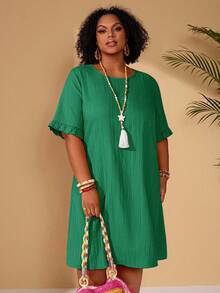 BrightlyHer Vestido casual de talla grande de unicolor - Fresh Green - Ver 3