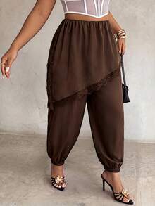 Firerie Plus Size Women Solid Color Pleated Casual Versatile Daily Wear Pants Gym Brown Autumn - Coffee Brown - View 5