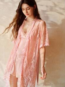 MOTF PREMIUM WOMEN'S LACE EMBROIDERED ROBE, ROMANTIC STYLE FOR SPRING/SUMMER - Pink - View 4