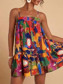 Travachic Vestido mini de vacaciones con estampado tropical - Multicolor - Ver 5