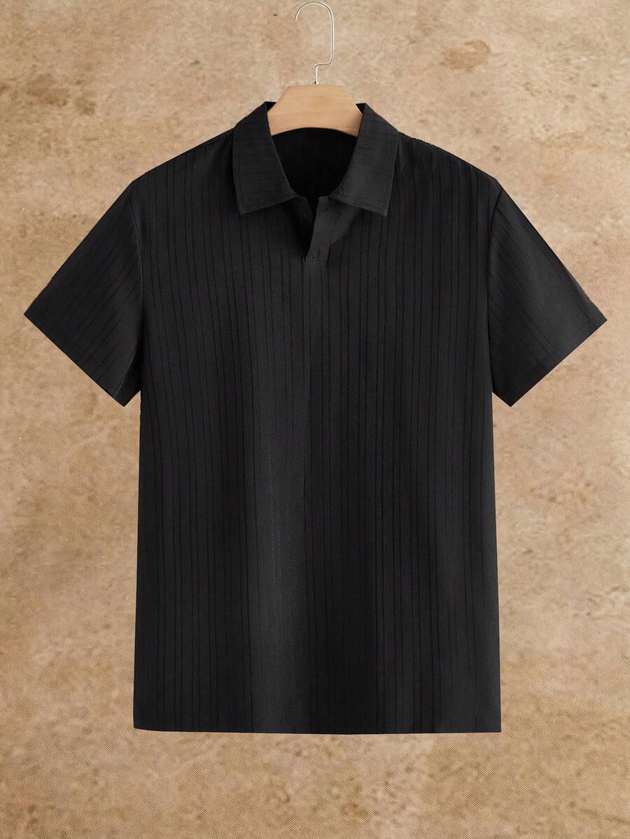 HIMLAND 男士素色休閒百搭日常穿搭短袖 Polo 衫 - 黑色 - 查看 1