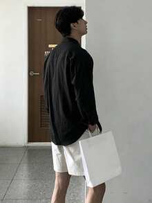 DAZY 男士黑色长袖正装衬衫，适合通勤穿着 - 黑色 - 查看 2