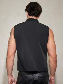 FeverCity Men's Summer Fashion New Chinese Style Stand Collar Frog Button Decor Vest - Black - View 3