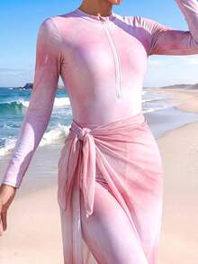 Veilorie Tie-Dye Tie Dye Print Burkini Set - Pink - View 3
