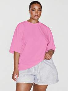 MUSERA Plus Size T-Shirt Spring, Vacation, Summer, Holiday, Elegant, Casual - Pink - View 5