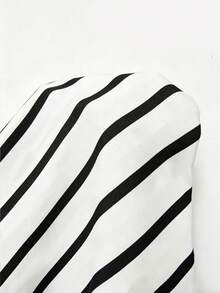 Vestido de mujer talla de elegante unicolor, de tela de alta elasticidad, con diseño de tirantes finos, lazo en la cintura, cintura plisada, falda de talla, diseño versátil, ad - Blanco y Negro 2 - Ver 7