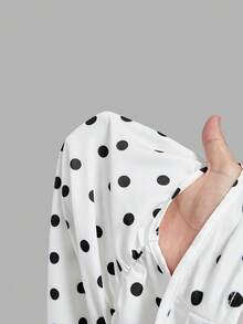 SHEIN MOD 女款圓點印花荷葉邊無袖甜美法式風格洋裝 - 黑與白 - 查看 7