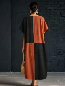 Everyssa Women's Rust Color Block Short Sleeve Dress Vacation Summer Casual - Multicolor - View 2