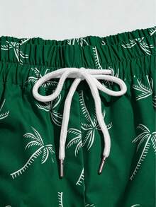 ROMWE MEN Men's Casual Coconut Tree Print Beach Shorts - Green - View 3