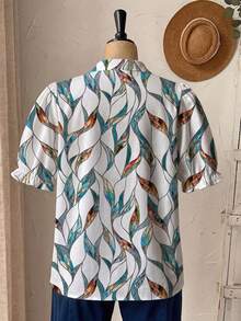 EMERY ROSE Plus Size Women Vacation All-Over Print Short Sleeve Button-Up Shirt Summer Top Summer Outfit For Women - Multicolor - View 2