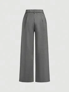 SHEIN MOD Solid Color Flared Pants With Ribbon Design, Ruched Sides And Drawstring - Grey - View 2