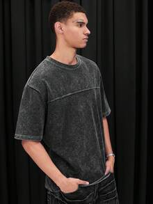 IRON GLYPH Men's Casual Solid Color Crew Neck Short Sleeve T-Shirt - Black - View 3