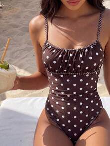 Swim SPRTY Đồ bơi nữ thời trang mới nhất, áo tắm một mảnh họa tiết chấm bi đen, phong cách thanh lịch & quyến rũ, trang phục thường ngày cho kỳ nghỉ bãi biển mùa hè - Nhiều màu - Xem 1