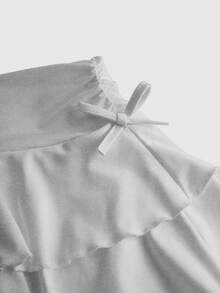 SHEIN Girlism 青少年女孩抽繩腰褶皺裙，內建安全短褲，休閒款 - 淺灰色 - 查看 4