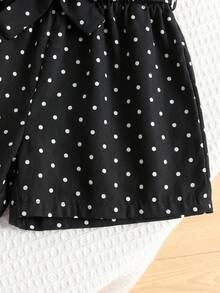 SHEIN LMoss Kids 2pcs Tween Girls Casual Comfortable Round Neck Ruffle Blouse And Pants Set - Black - View 4