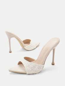 Glitzique Green Minimalist Thin High Heel Mules Sandals With Pointed Toe For Women,Spring Summer Outfits - Apricot - View 10
