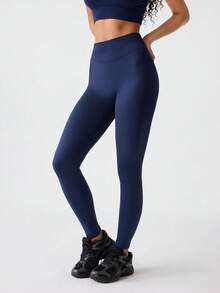 1pc Women's Casual Outdoor Yoga Fitness Running Shaping Tights, Christmas Outfit Women High Waist Shapewear, Slimming Waist Belt Leggings, Women Skinny Pants, Shaping & Slimming - Navy Blue - View 4
