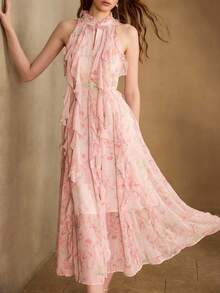 MOTF PREMIUM WOMEN'S FLORAL PRINT RUFFLE DETAIL DRESS - Pink - View 1