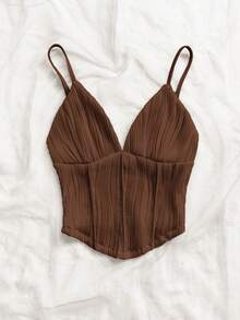 Soleia Top de tirantes ajustado de unicolor versátil para uso diario casual para mujer - Café integral - Ver 5