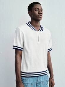 ROMWE MEN Men's Half-Zip Casual Knit Sweater - White - View 5