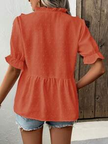 LanaWest Women's 3D Cut-Out V-Neck Petal Sleeve Blouse - Burnt Orange - View 2