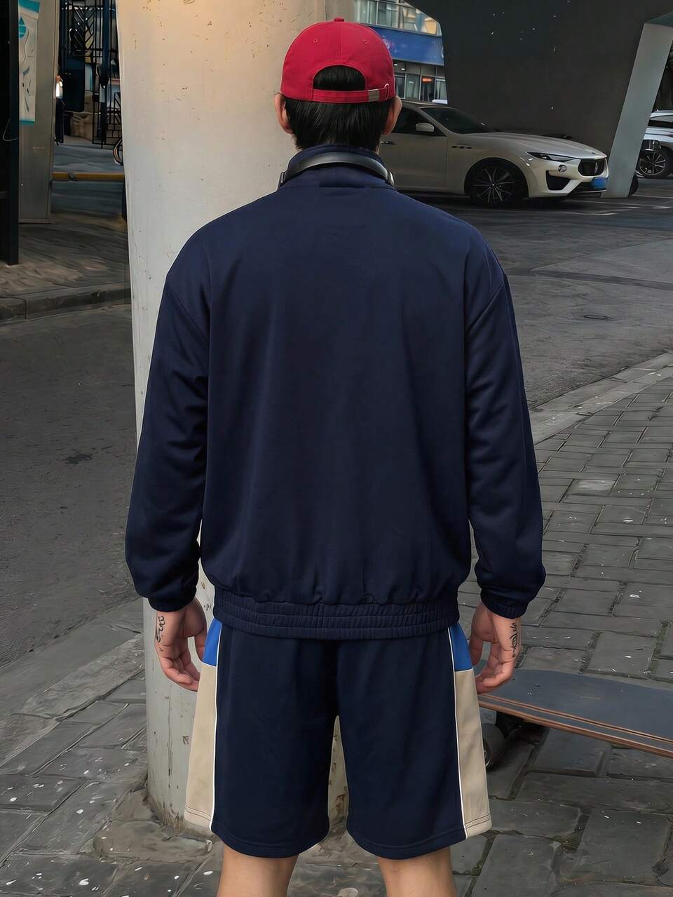 Men's Letter Print Zip-Up Jacket And Shorts Casual Outfit