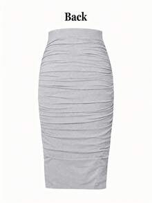 EMERY ROSE Women Navy Solid Color Pleated Slim Fit Skirt - Light Grey - View 2