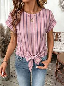 EMERY ROSE Plus Size Graphic Print Round Neck Short Sleeve Shirt - Multicolor - View 4