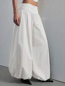 Hauture Women's Low Rise Shirred Waist Pull On Balloon Pant Sexy Office Wear - White - View 5