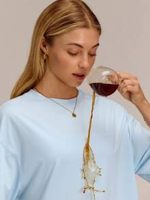 GLOWMODE Pima Cotton Chill Out Oversized Ultra-Soft Breathable Splash-Resistant Tee With Embossed Logo Summer Daily Casual Wear - Baby Blue - View 4
