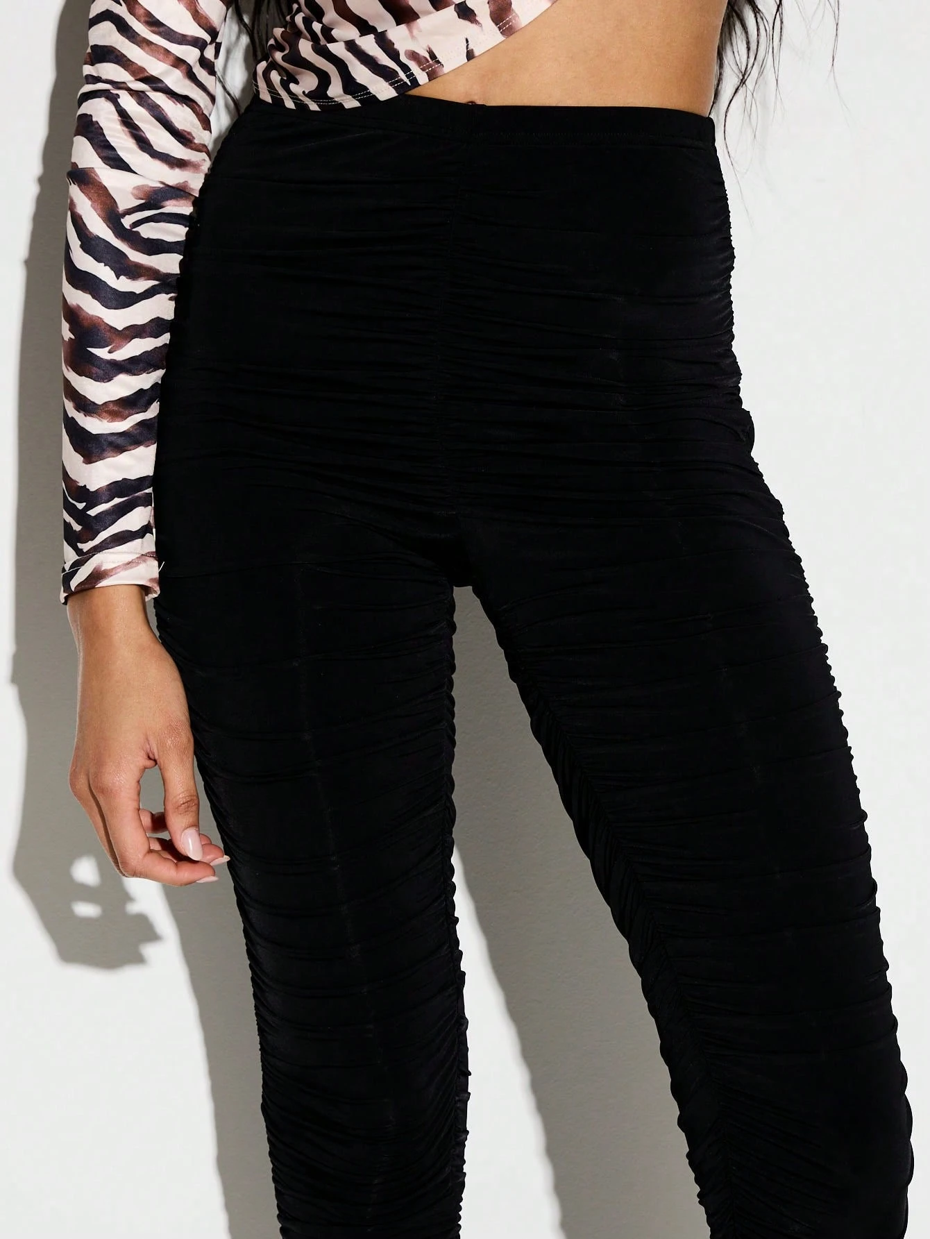Black Ruched Split Hem Leggings