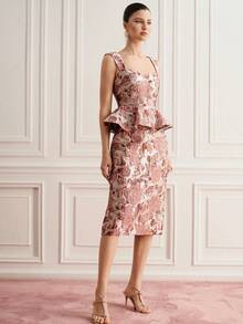 BELROSIE Elegantes Jacquard-Blume Muster-Midikleid ohne Ärmel mit Schlitz - Verschiedenfarbig - Übersicht 4