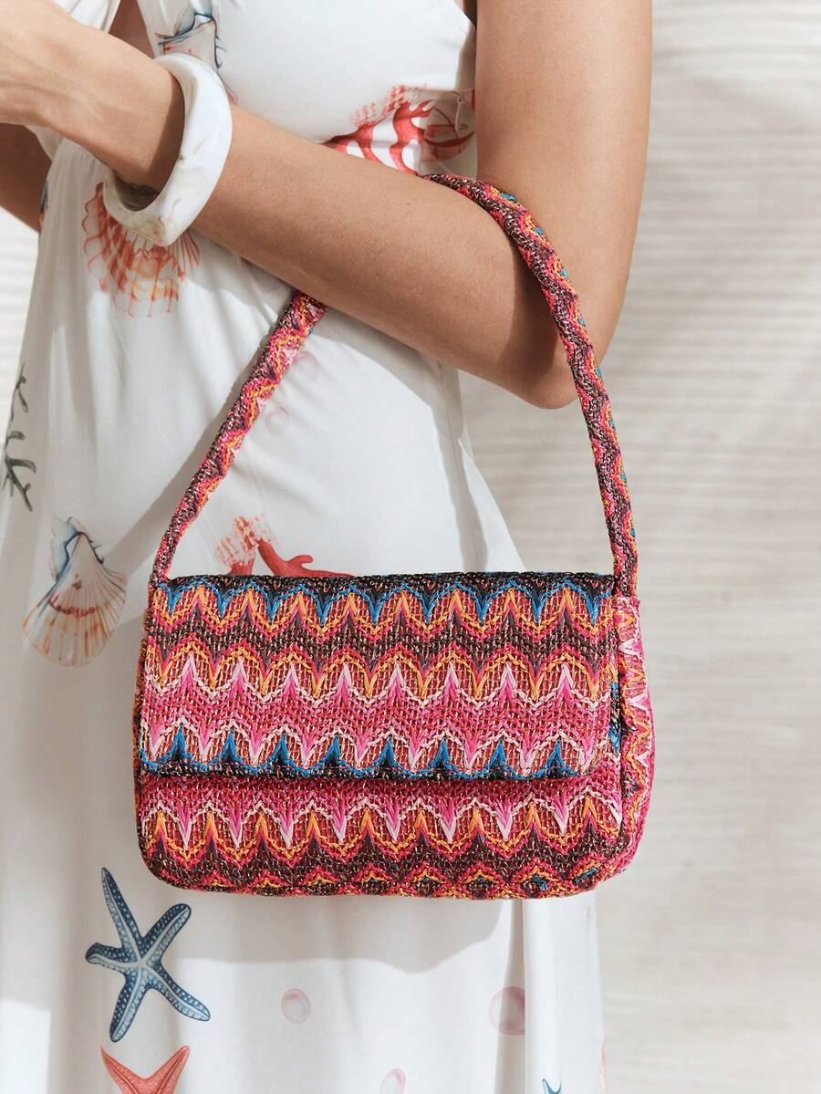 SHECARRY Ladies, Women Shoulder Bag, Spring/Summer Multicolor Resort Colorful Wave Texture, Fashionable, Elegant, Simple, Personalized, Versatile, For Beach, Vacation, Holiday, Summer, Seaside, Beach Party, Date - color - View 1