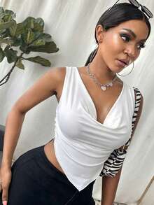 BamGleam Women's Ruched Asymmetric Hem Fashion Camisole - White - View 4