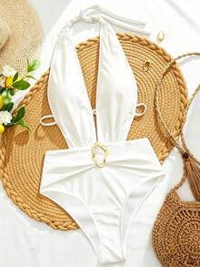 Swim Chiccia Đồ bơi một mảnh màu trơn cho nữ, đi biển nghỉ dưỡng, mùa hè - trắng - Xem 3