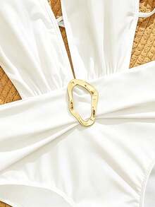 Swim Chiccia Đồ bơi một mảnh màu trơn cho nữ, đi biển nghỉ dưỡng, mùa hè - trắng - Xem 5