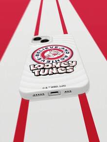 LOONEY TUNES X SHEIN 1個 Looney Tunes Bugs Bunny「相信並實現」圓形標誌印花 MagSafe 相容手機殼，波浪防滑紋理霧面白色設計，時尚卡通運動外殼，適合學生與動畫迷，開學、生日、聖誕節與新年的絕佳禮物選擇 - 白色 - 查看 6